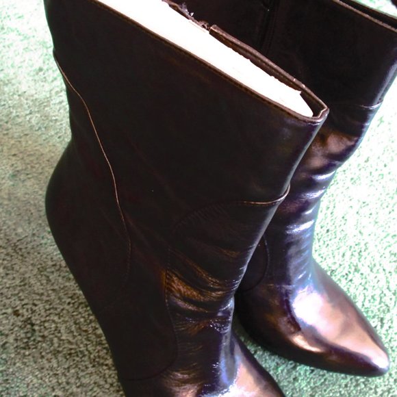 NINE WEST-BLACK LEATHER HIGH HEEL BOOTS-NEW- SIZE8.5-MID-CALF - Picture 7 of 10
